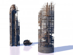 buildings and skyscrapers in ruins Model 3D