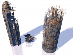 buildings and skyscrapers in ruins Model 3D