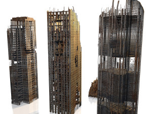 buildings and skyscrapers in ruins Model 3D