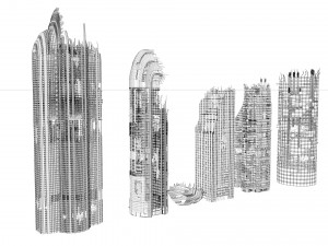buildings and skyscrapers in ruins Model 3D