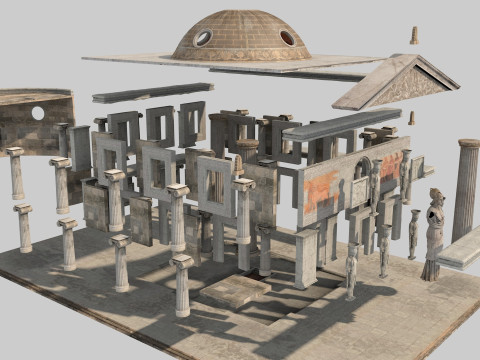 Fantasy Classical Modular Temple PBR Textured 3D Модель