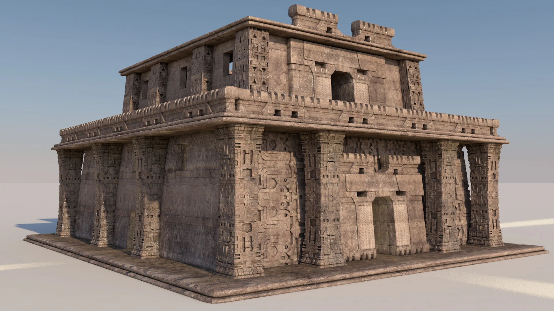 Modular preColumbian temple building with PBR textures 3D Model .c4d .max .obj .3ds .fbx .stl .blend 