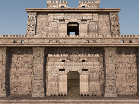 Modular preColumbian temple building with PBR textures 3D Модель