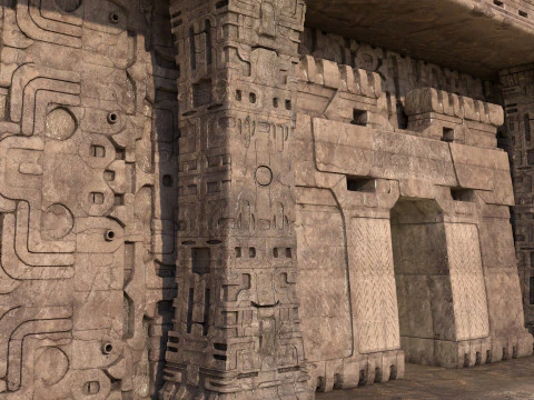 Modular preColumbian temple building with PBR textures 3D Model