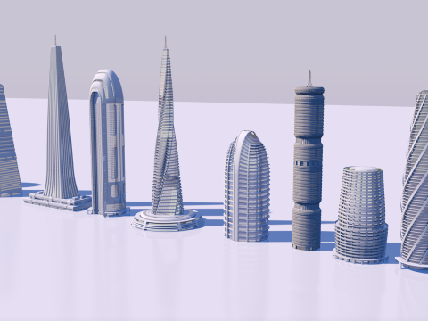 Futuristic skyscrapers downtown 3D Модель