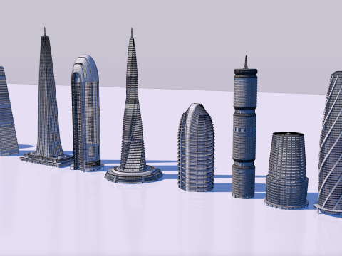 Futuristic skyscrapers downtown 3D Модель