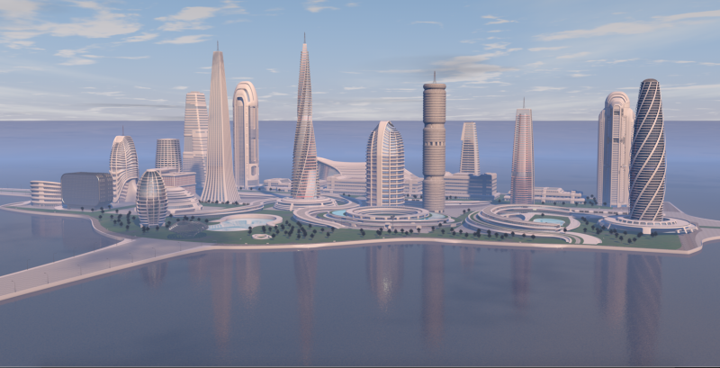 Urban Center City on an Island 3D Model .c4d .max .obj .3ds .fbx .stl .blend