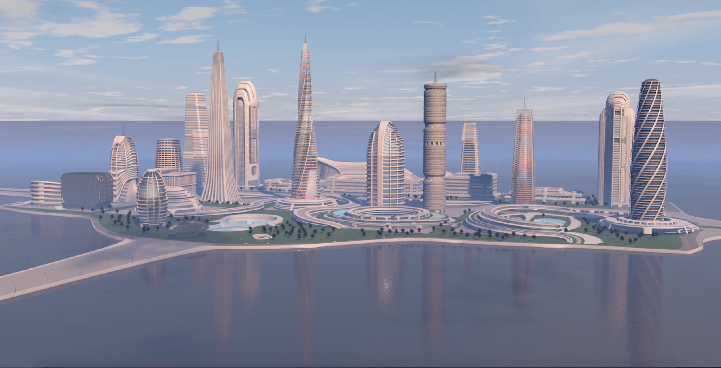 Urban Center City on an Island 3D Model .c4d .max .obj .3ds .fbx .stl .blend