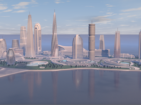 Urban Center City on an Island 3D Модель