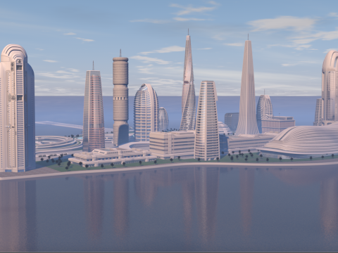 Urban Center City on an Island 3D Model
