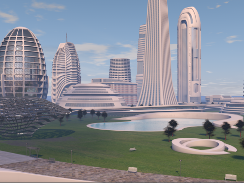 Urban Center City on an Island 3D Model