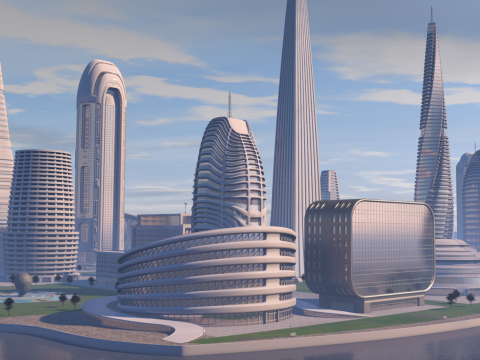 Urban Center City on an Island 3D Model