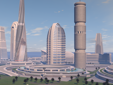 Urban Center City on an Island 3D Model
