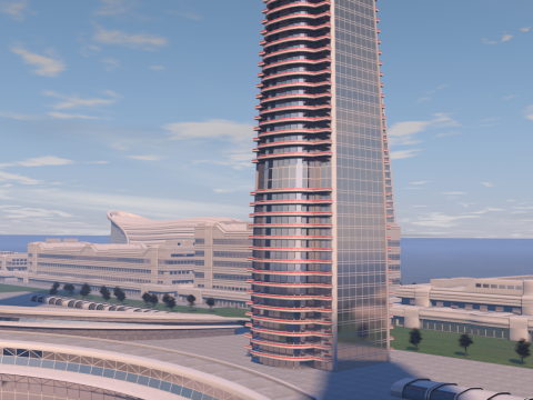 Urban Center City on an Island 3D Model