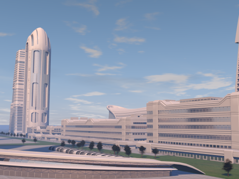 Urban Center City on an Island 3D Model