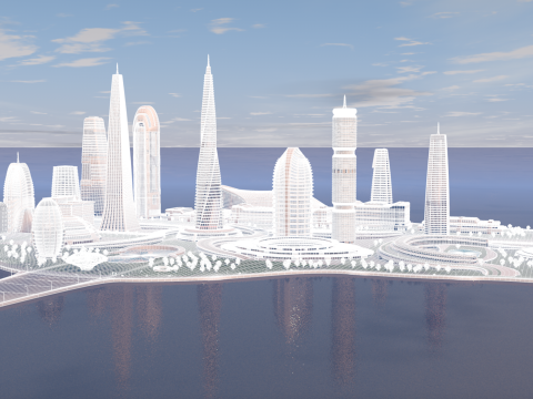 Urban Center City on an Island 3D Model