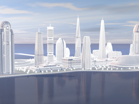 Urban Center City on an Island 3D Model