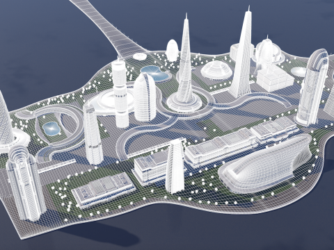 Urban Center City on an Island 3D Model
