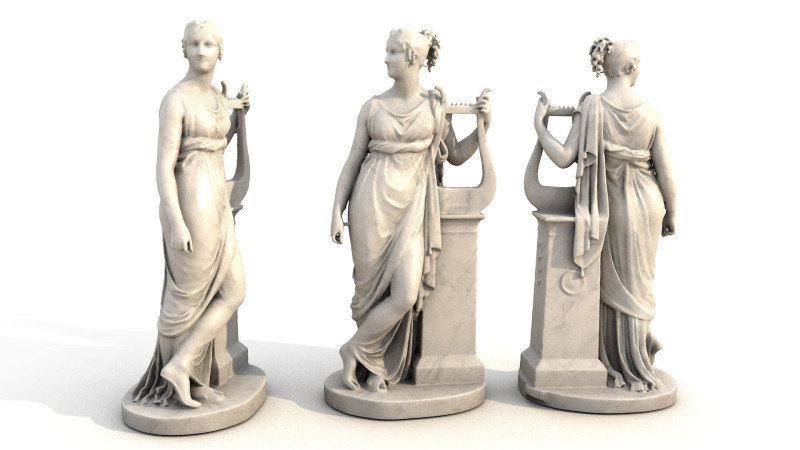 Terpsichore Lyra Classical Greek Sculpture 3D Model .c4d .max .obj .3ds .fbx .stl .blend