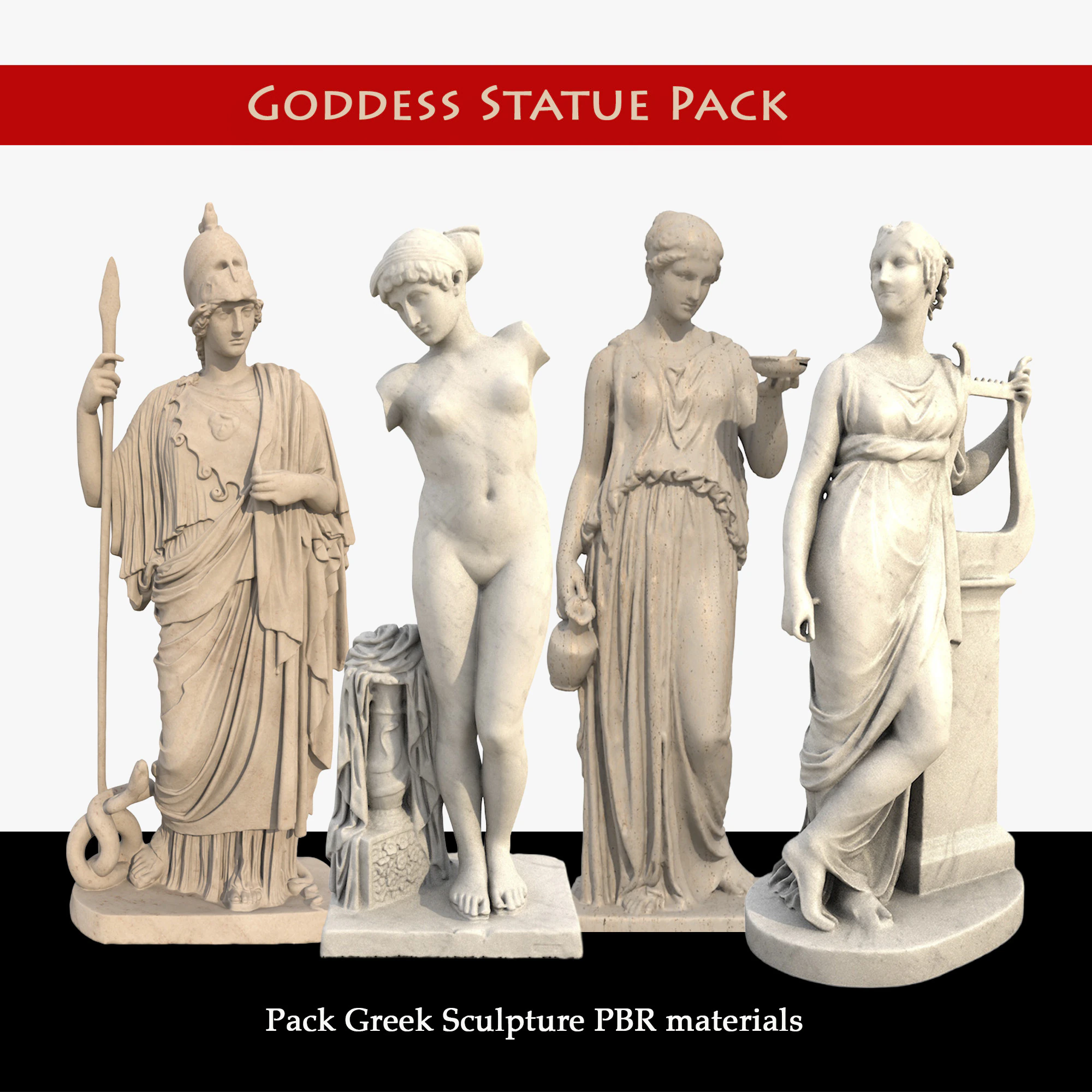 Goddess Statue Pack Greek Sculpture PBR 3D Model .c4d .max .obj .3ds .fbx .stl .blend 