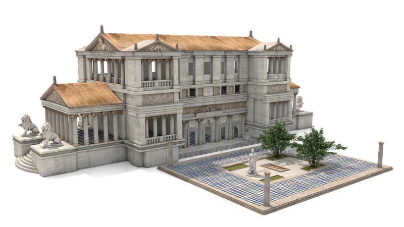 Budynek modułowy klasycystyczny z architekturą wnętrz PBR Model 3D .c4d .max .obj .3ds .fbx .stl .blend 