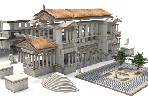 Budynek modułowy klasycystyczny z architekturą wnętrz PBR Model 3D