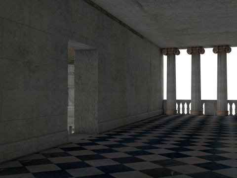 Budynek modułowy klasycystyczny z architekturą wnętrz PBR Model 3D