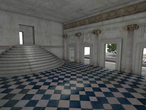 Budynek modułowy klasycystyczny z architekturą wnętrz PBR Model 3D