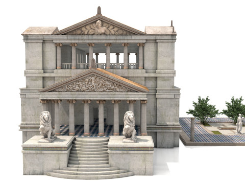 Budynek modułowy klasycystyczny z architekturą wnętrz PBR Model 3D