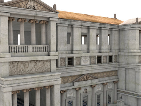 Budynek modułowy klasycystyczny z architekturą wnętrz PBR Model 3D