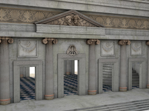 Budynek modułowy klasycystyczny z architekturą wnętrz PBR Model 3D