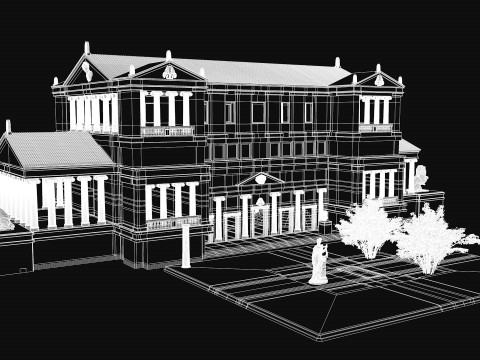 Budynek modułowy klasycystyczny z architekturą wnętrz PBR Model 3D