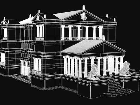 Budynek modułowy klasycystyczny z architekturą wnętrz PBR Model 3D