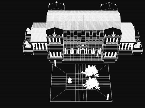 Budynek modułowy klasycystyczny z architekturą wnętrz PBR Model 3D