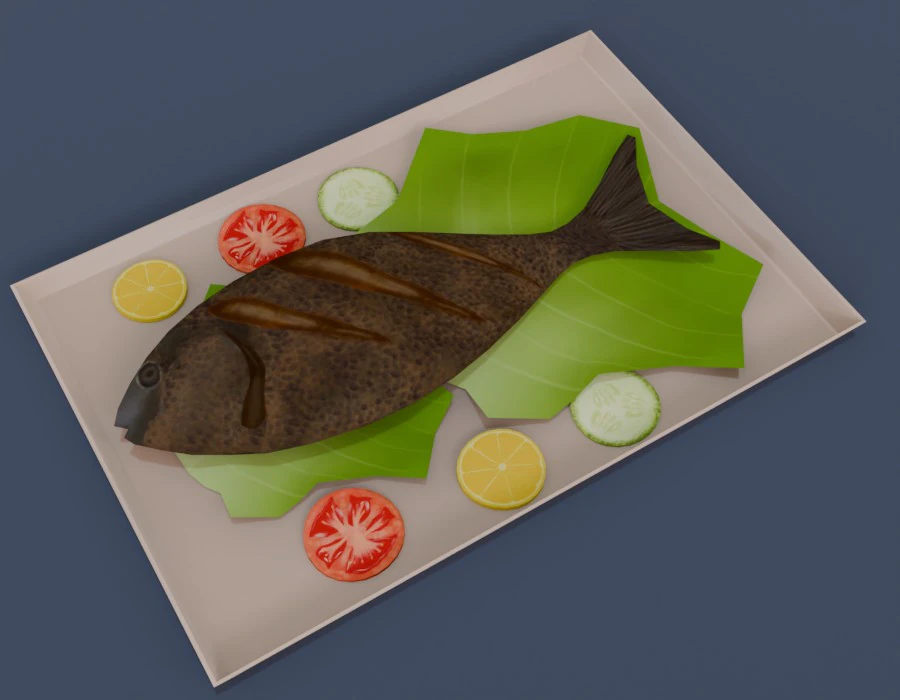 様式化されたロースト魚の 3 d 3Dモデル .c4d .max .obj .3ds .fbx .stl .blend
