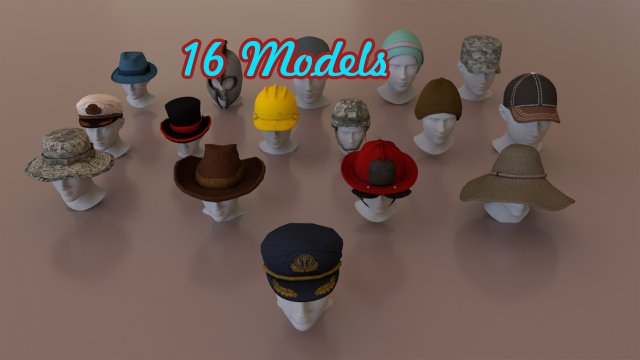 helmets hats pack lowpoly Modelo 3D .c4d .max .obj .3ds .fbx .stl .blend 