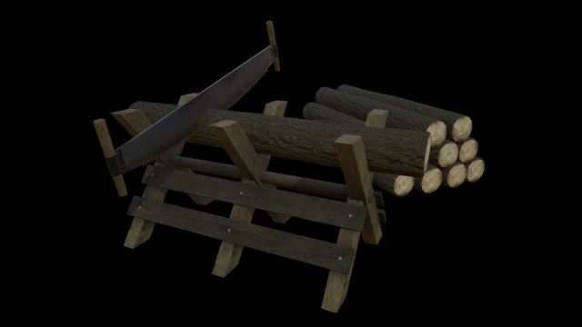 saw and logs Model 3D .c4d .max .obj .3ds .fbx .stl .blend 
