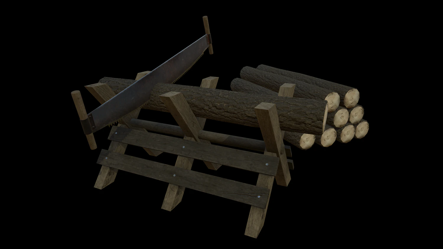 saw and logs 3D Model .c4d .max .obj .3ds .fbx .stl .blend