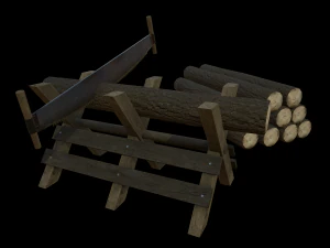 zaag en boomstammen 3D Model