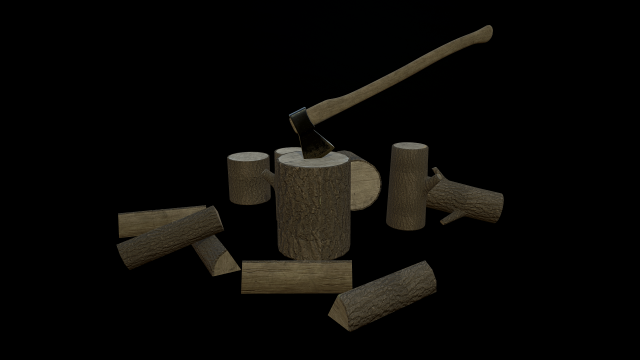 ax and firewood 3D Model .c4d .max .obj .3ds .fbx .stl .blend 