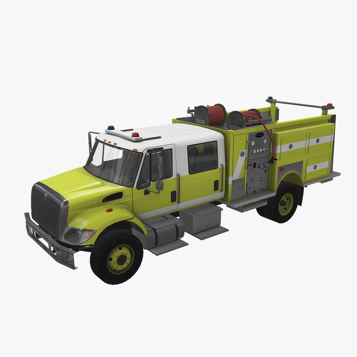 International Fire Truck Yellow --150-- 3D Model .c4d .max .obj .3ds .fbx .stl .blend 