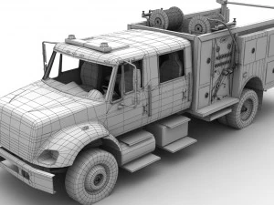 International Fire Truck Yellow --150-- 3D Model