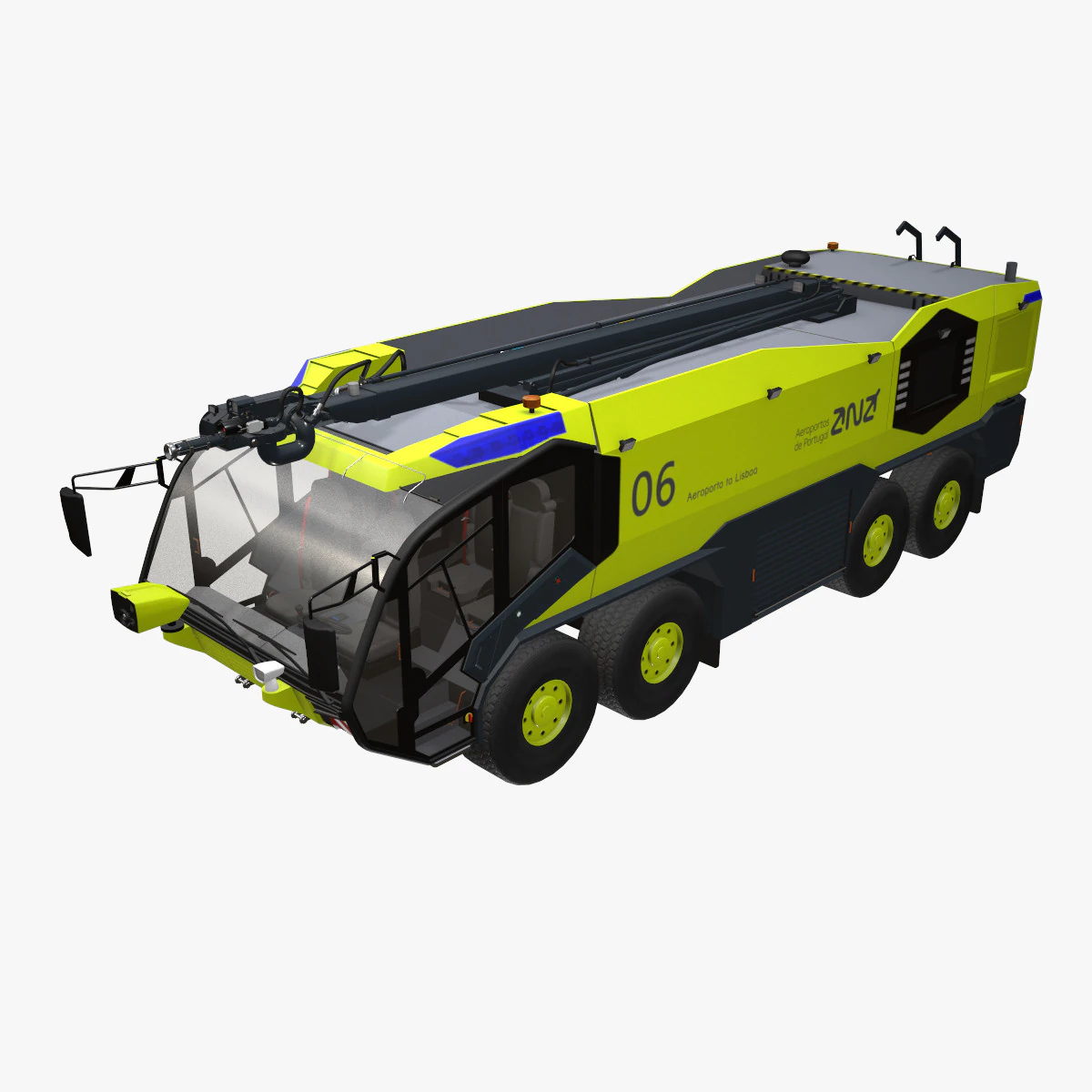 Airport Fire Truck 8x8 Lisbon --372-- 3D Model .c4d .max .obj .3ds .fbx .stl .blend 