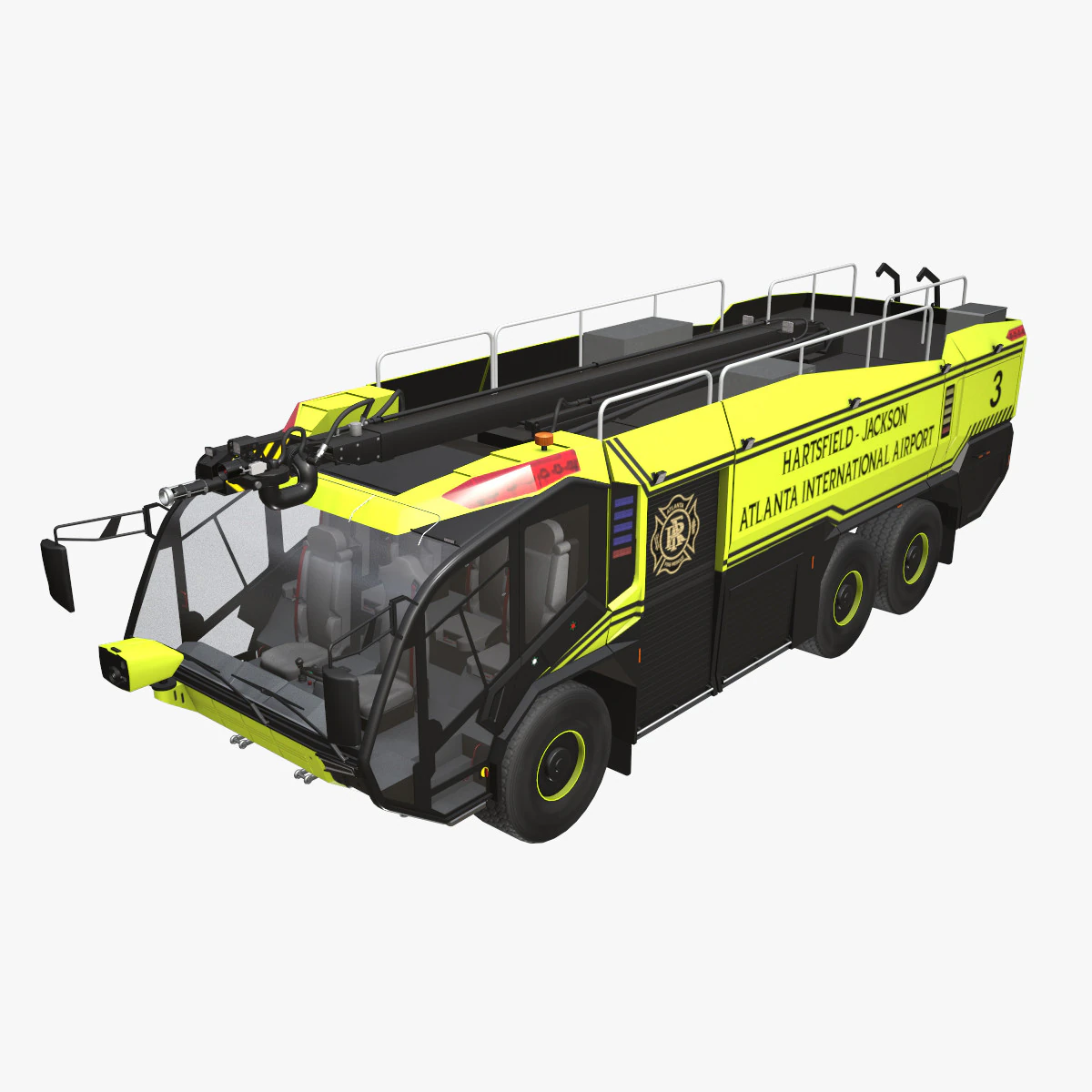 Airport Fire Truck 6x6 Atlanta --375-- 3D Model .c4d .max .obj .3ds .fbx .stl .blend
