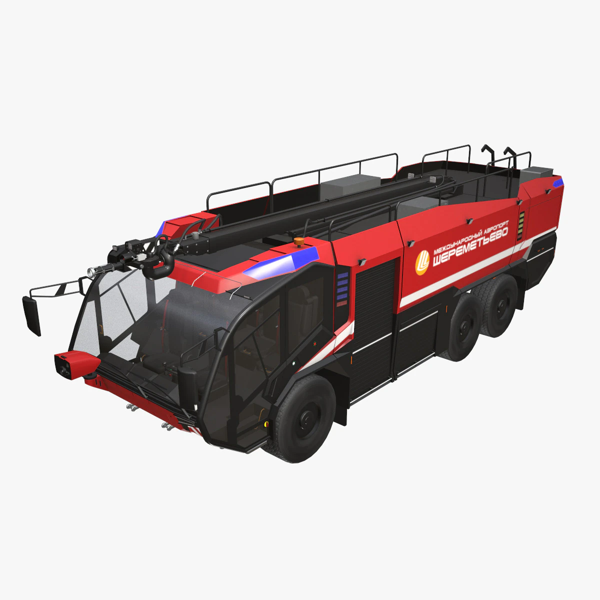 Airport Fire Truck 6x6 Moscow --378-- 3D Model .c4d .max .obj .3ds .fbx .stl .blend