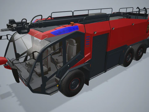 Airport Fire Truck 6x6 Red --380-- 3D Model