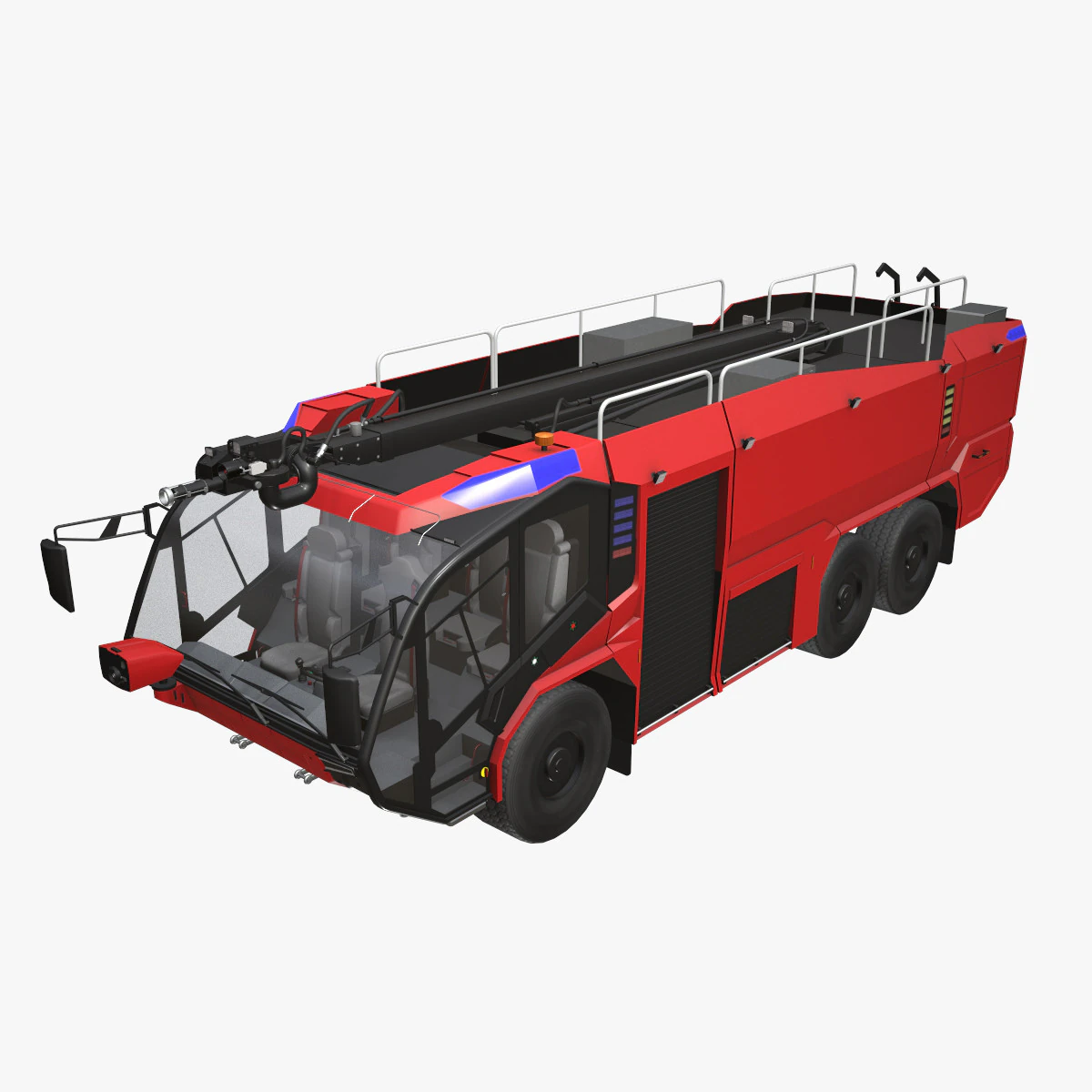 Airport Fire Truck 6x6 Red --381-- 3D Model .c4d .max .obj .3ds .fbx .stl .blend 