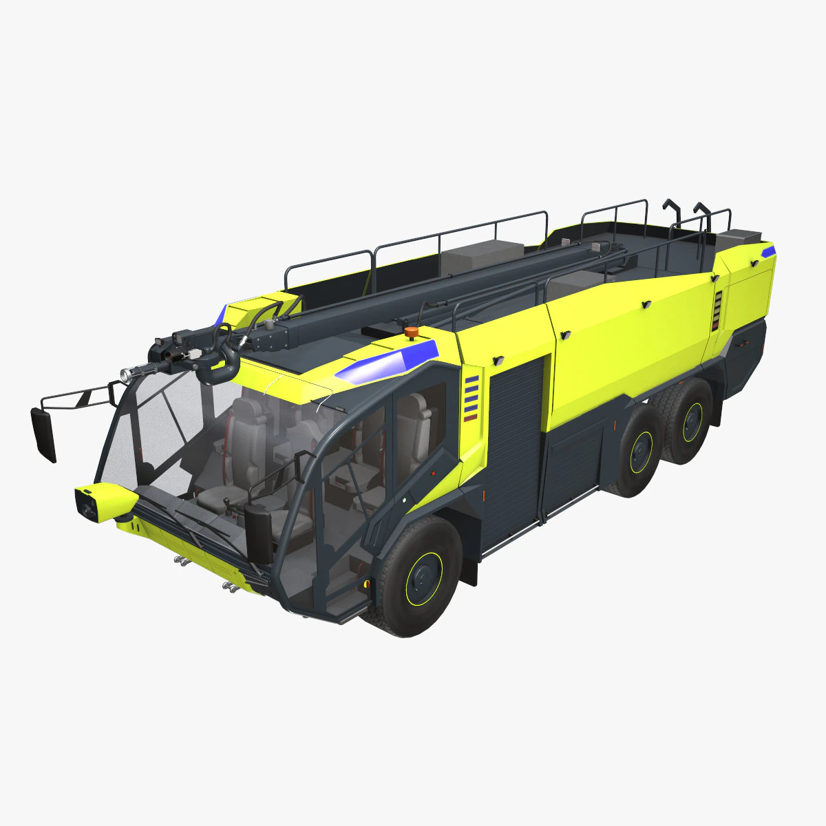 Airport Fire Truck 6x6 Yellow --383-- 3D Model .c4d .max .obj .3ds .fbx .stl .blend 