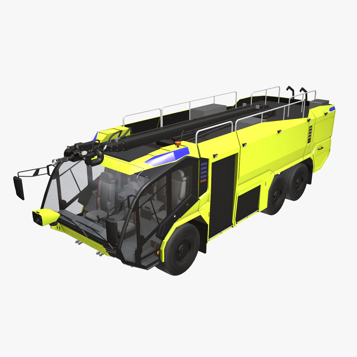 Airport Fire Truck 6x6 Yellow --384-- 3D Model .c4d .max .obj .3ds .fbx .stl .blend