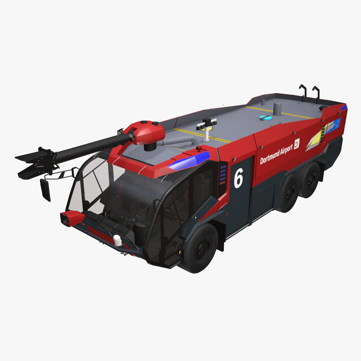 Airport Fire Truck 6x6 Dortmund --385-- 3D Model .c4d .max .obj .3ds .fbx .stl .blend 